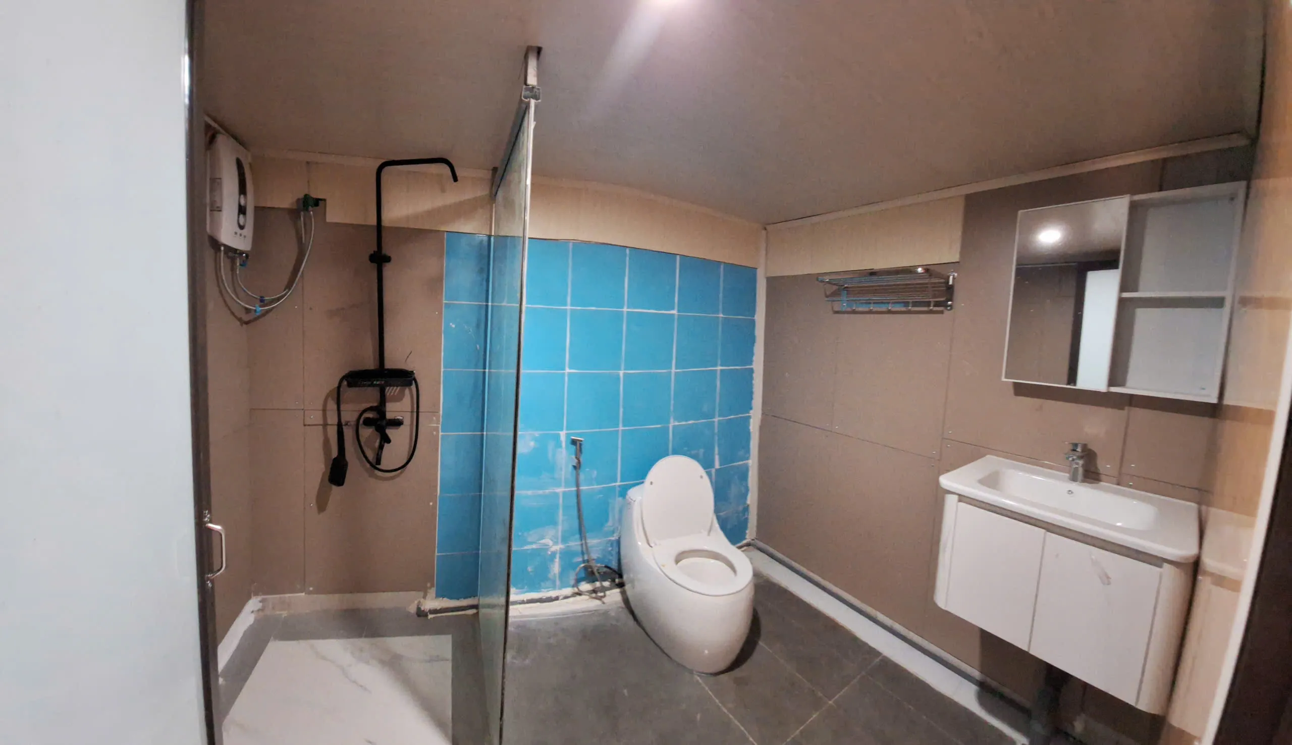 Whole-house bathroom: shower, toilet and sink